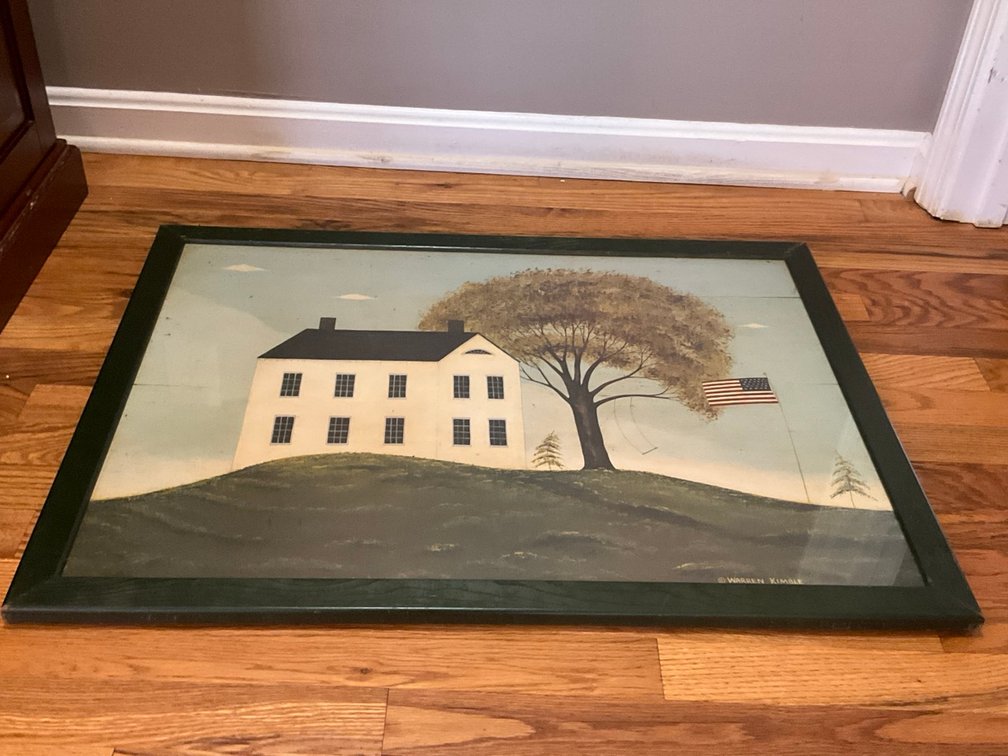 Warren Kimble Framed House With Flag Folk Art Print And Americana Decor