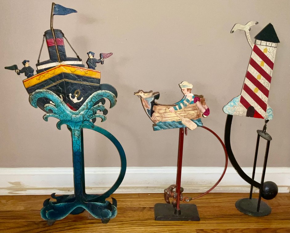 Folk Art Painted Metal Nautical Pendulum Balance Toys Trio