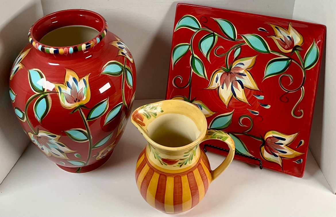 Gail Pittman Southern Living Ceramic Urn, Platter and Pitcher