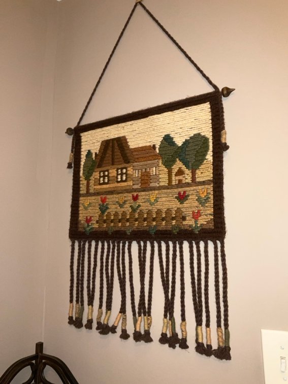 Polish Kilim Tapestry, Metal Corner Shelf and Hartstone Molds