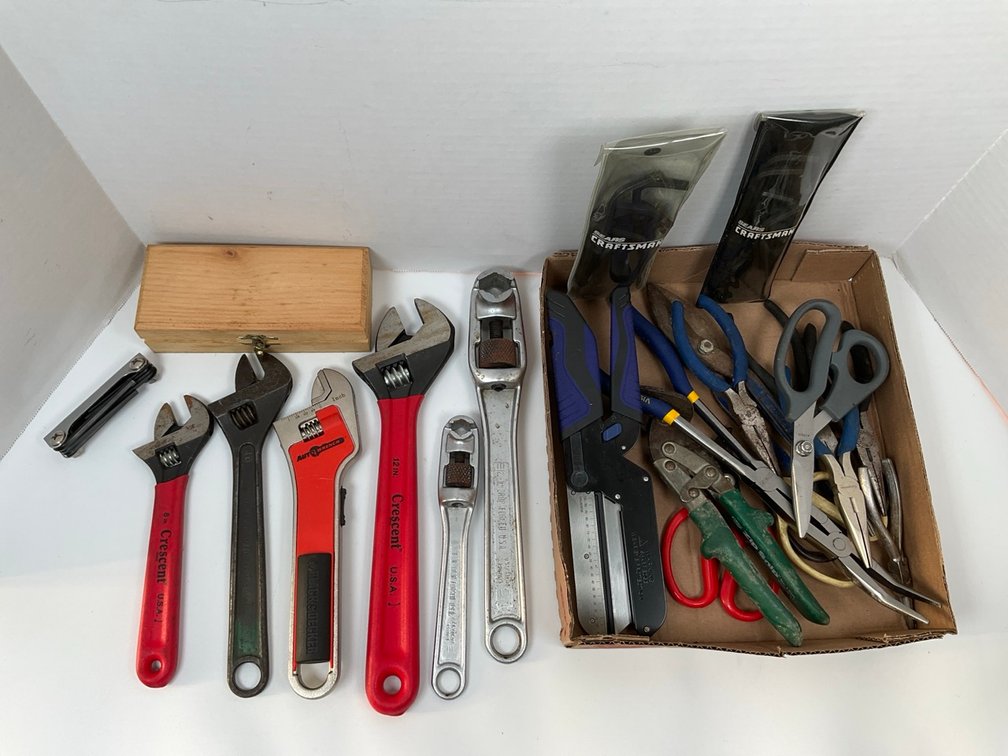 Assorted Hand Tool Lot Featuring Crescent Wrenches and Vise-Grip Pliers
