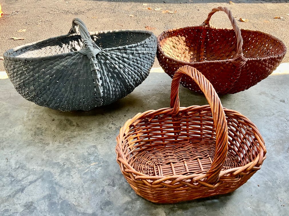 Antique Splint Oak Buttocks Baskets and Woven Gathering Baskets Lot