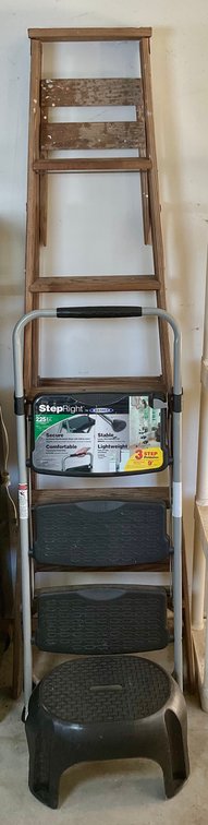 Wooden Painter's Ladder, Werner StepRight Folding Stool and Plastic Stool