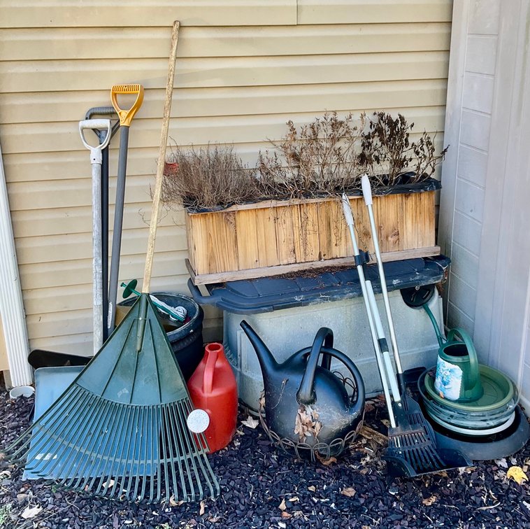 Assorted Lawn and Garden Tools To Include Planter Box & Watering Cans Lot