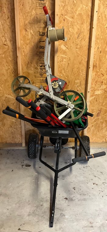 Garden Utility Cart with EarthWay Seeder, Hand Tools and Spreaders