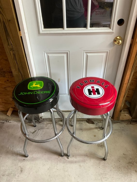 John Deere and Farmall Swivel Bar Stools Pair