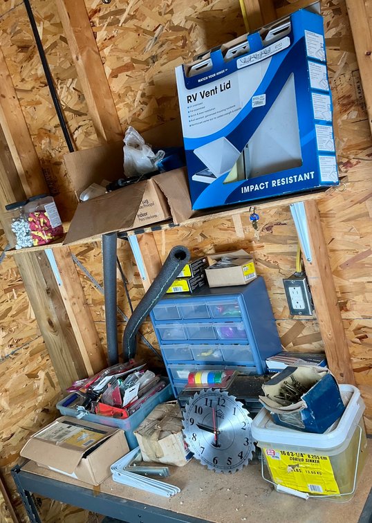 Workshop Hardware Lot with RV Vent Lid and Nails