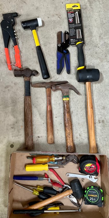 Assorted Hand Tools with Stanley FatMax Saw Hammers and Measuring Tapes