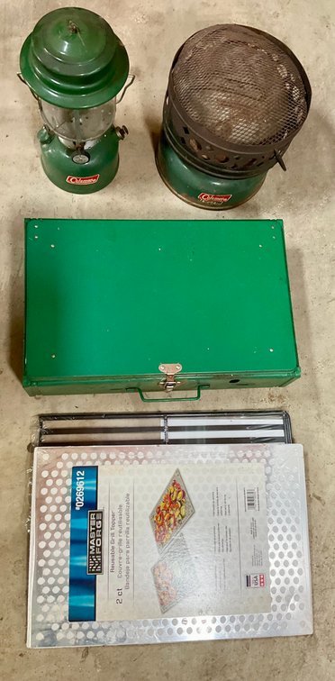 Coleman Lantern,  Stove, Catalytic Heater and Master Forge Grate Lot