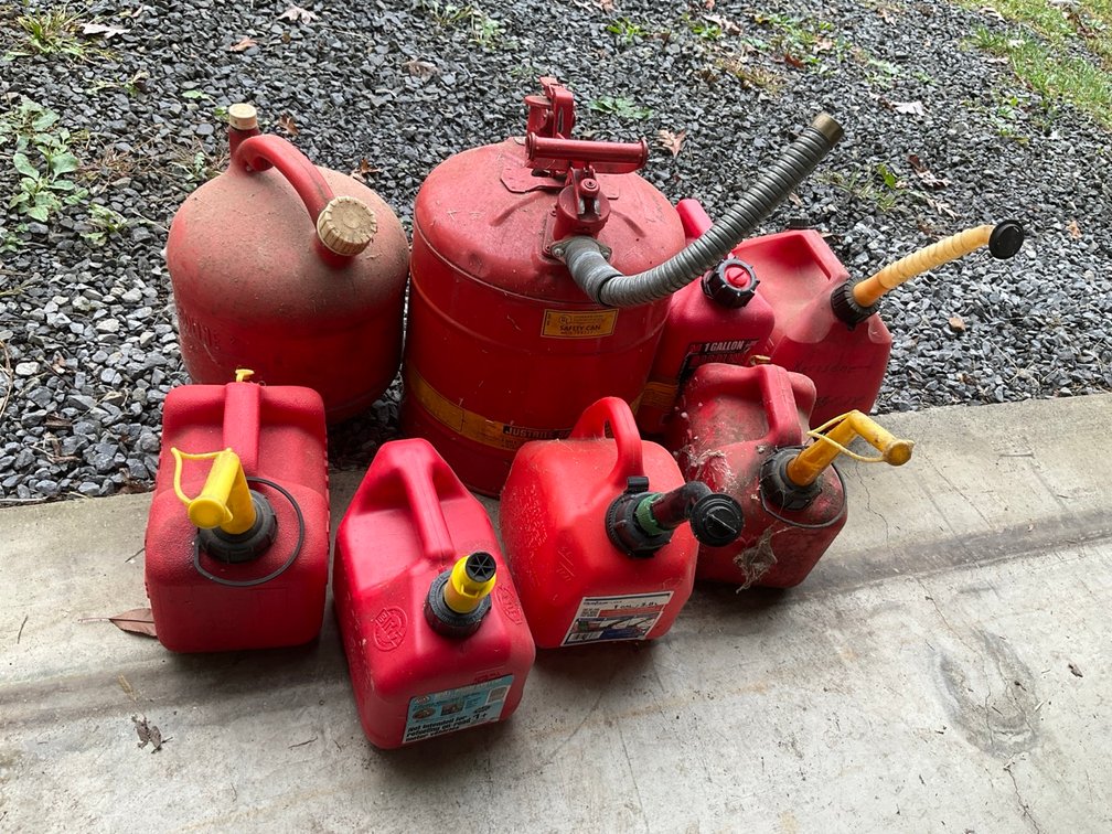 Justrite 5 Gallon Galvanized Steel Type II Safety Can and Assorted Fuel Containers