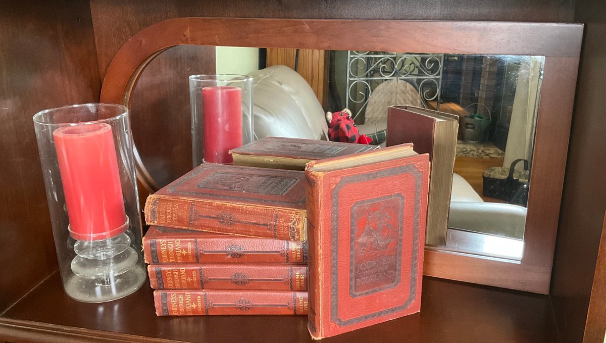 Shelf Decor: Books, Candle & Mirror