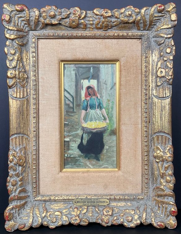19th Century Flower Girl Oil Painting by William George Daffarn