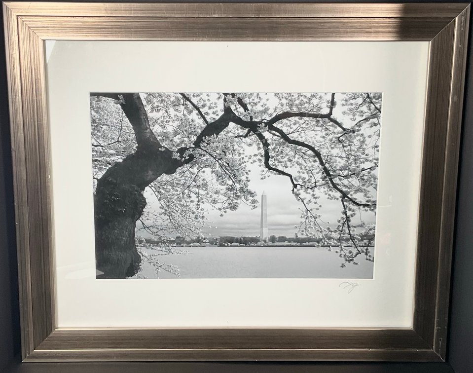 Signed Photograph of Washington Monument  in Silvertone Frame