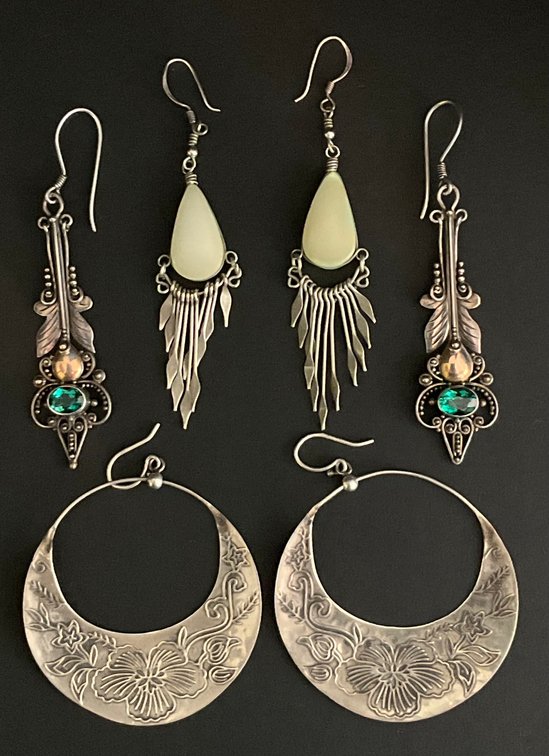 Three Pairs of Silvertone Dangle Earrings