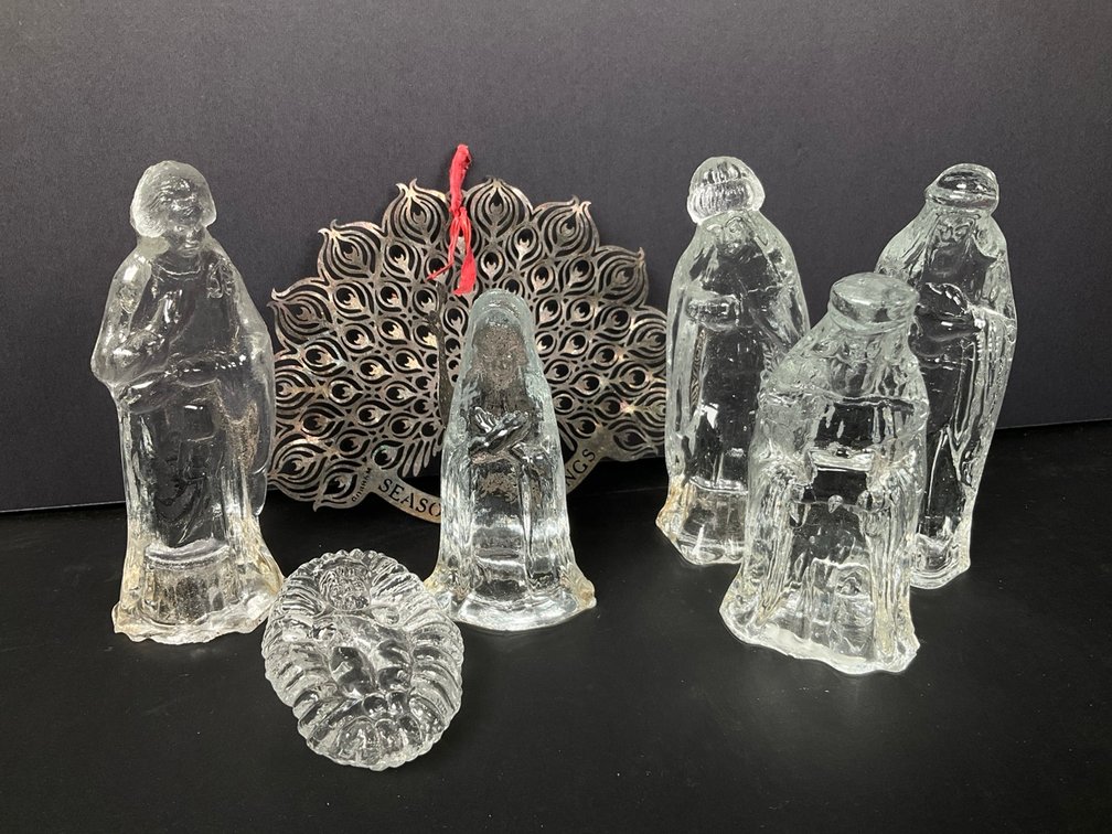 Glass Nativity & Gorham Peacock Ornament