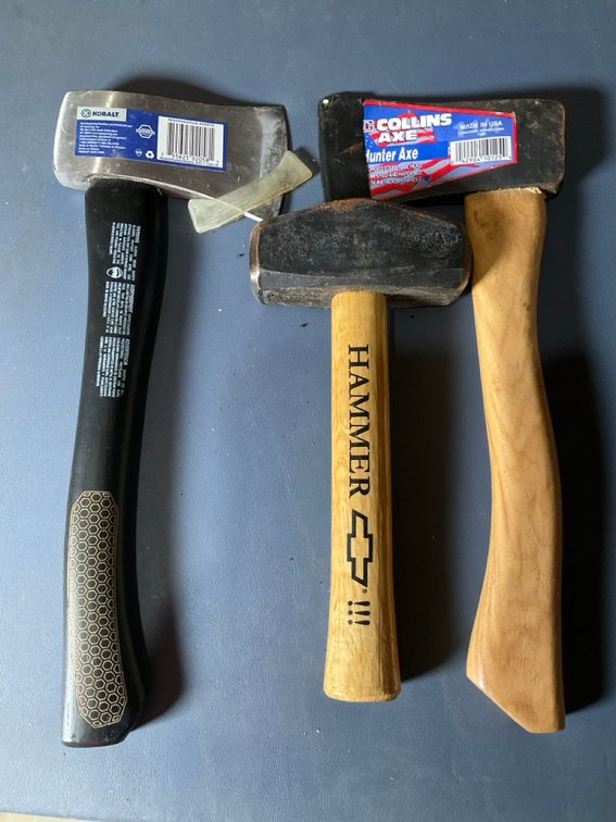 Two Hatchets and a Chevrolet Mallet Hammer