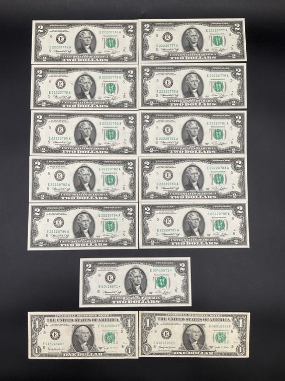 Ten $2.00 Bicentennial Notes in Numerical Order (776-785) in Nice Uncirculated Grades