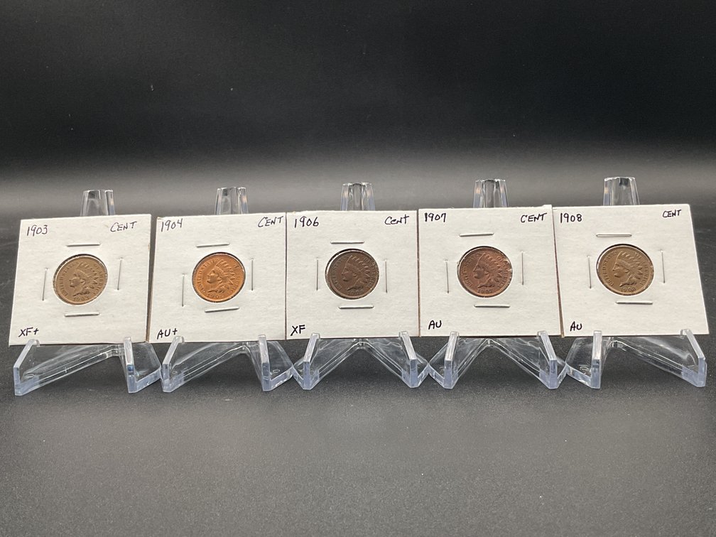Five Indian Cents in Better Grades