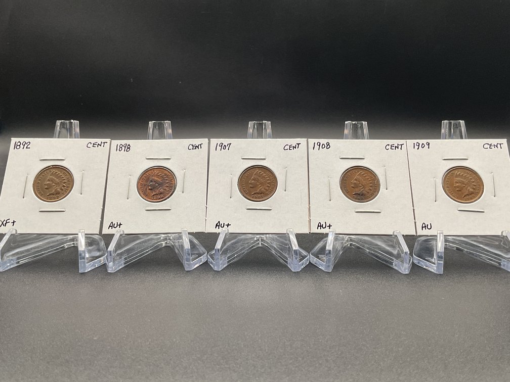 Five BETTER Grade Indian Cents