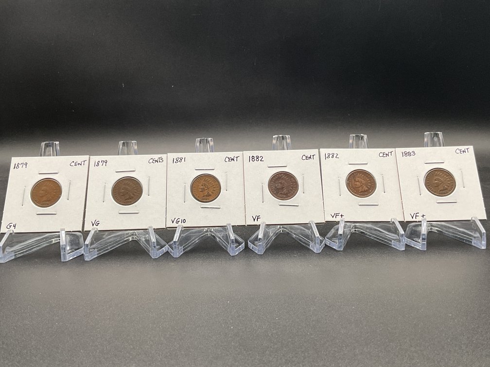 Six Indian Cents from Middle Year Dates