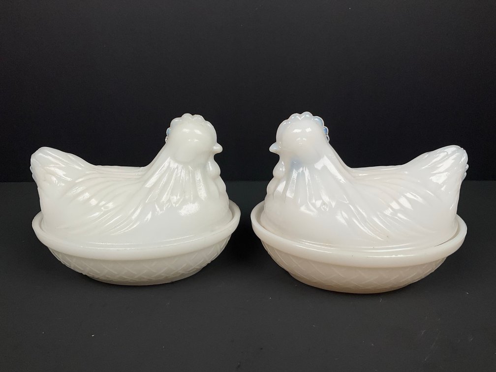 Milk Glass Hen on Nests