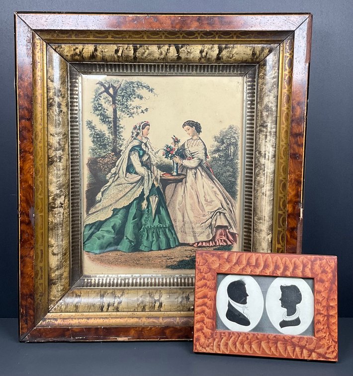 Antique French Fashion Print & Silhouettes