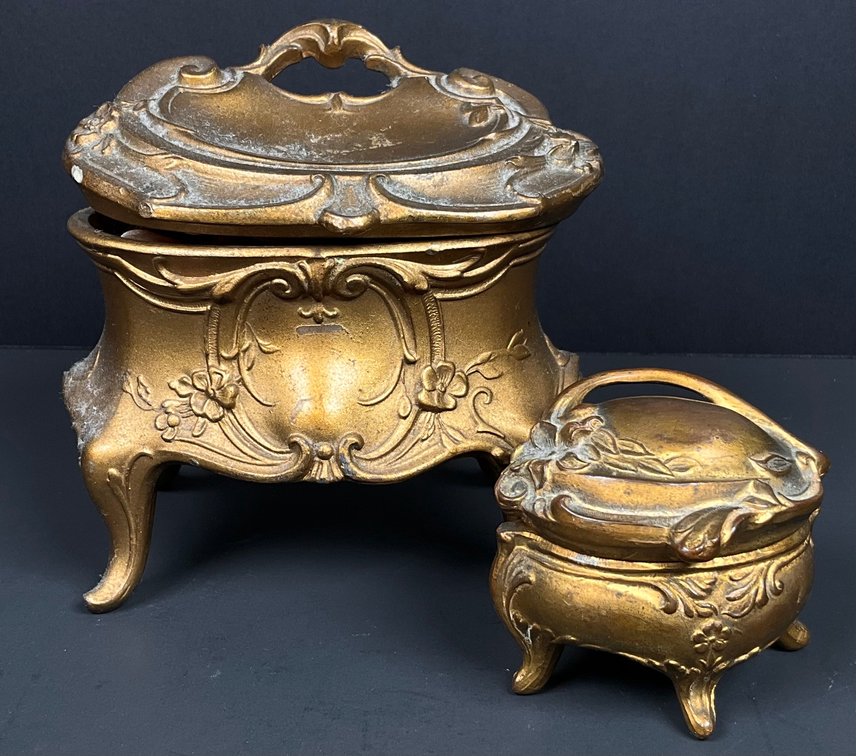 Two Gold Tone Antique Jewelry Boxes