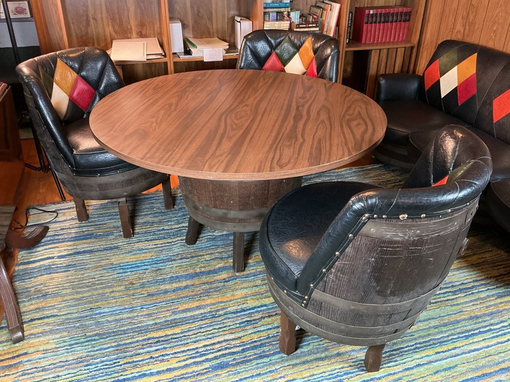 Vintage Whiskey Barrel Table and Chairs