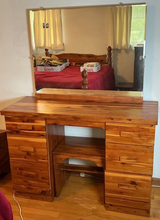 Cedar Dresser With Mirror and Stool