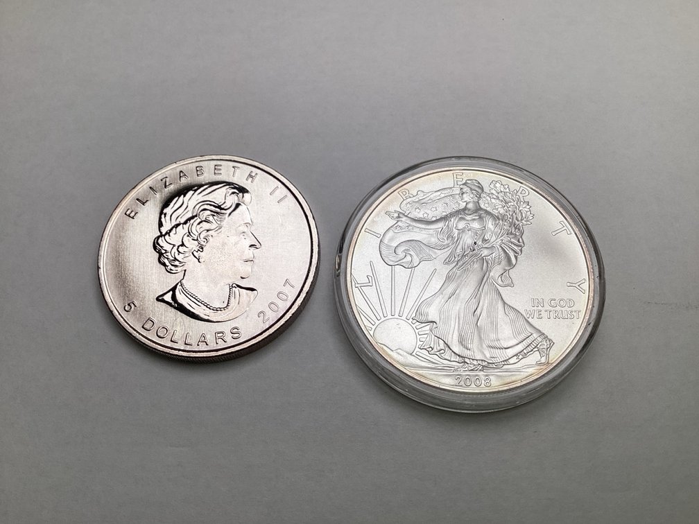 2007 1oz Silver Maple Leaf and 2008 Silver Eagle