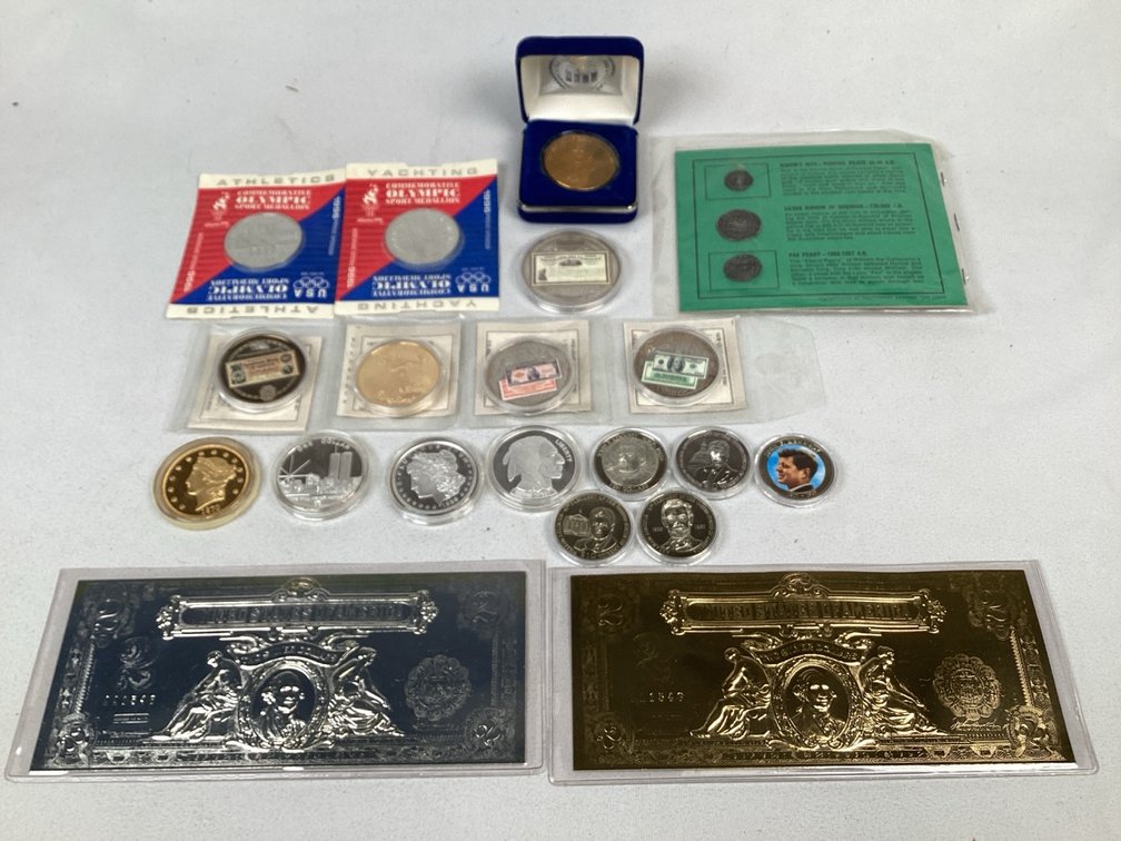 Group of Tokens, Medals, and Repoduction Coins and Currency