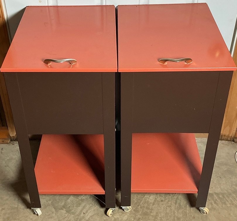 Pair of Vintage MCM Metal Rolling Filing Cabinets