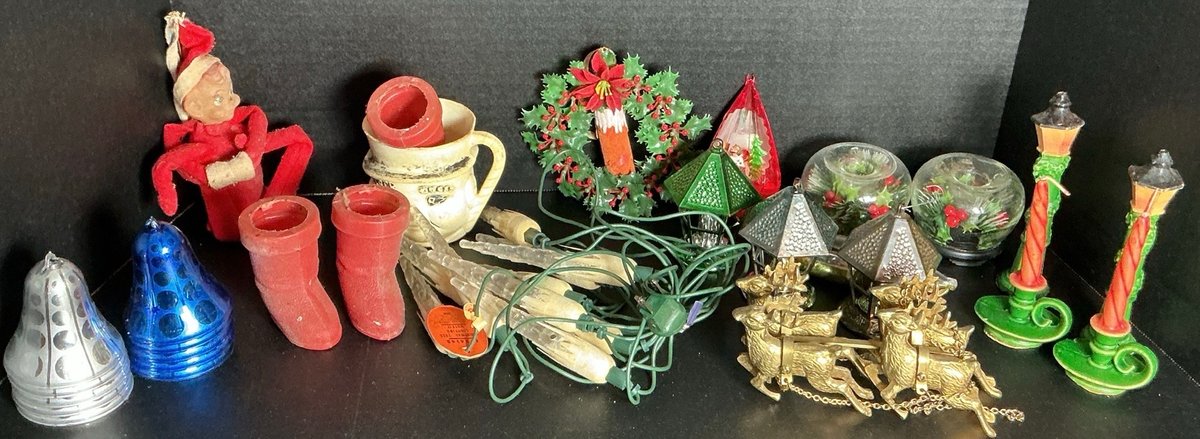 Vintage Christmas Ornaments, Candles and Elf
