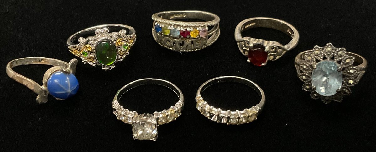 Seven Sterling Silver Rings