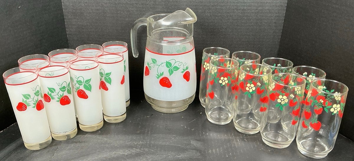 Vintage Tereflora and Anchor Hocking Strawberry Themed Glassware
