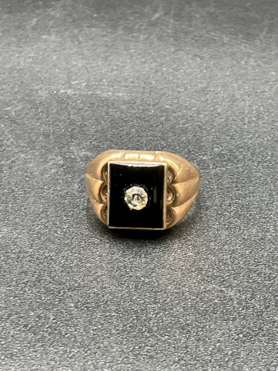 14K Gold Ring with Black Onyx Stone & a Faux Diamond