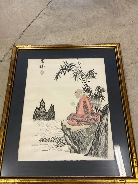 Framed Embroidered Silk Japanese Style