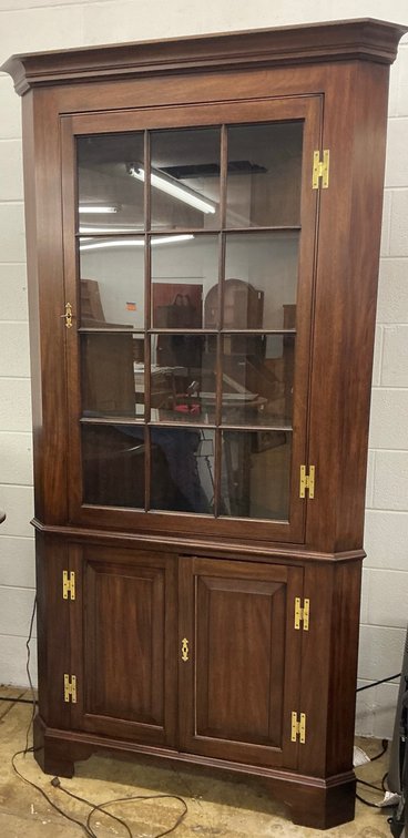 In the Style of Hinkle Harris Mahogany Corner Cabinet