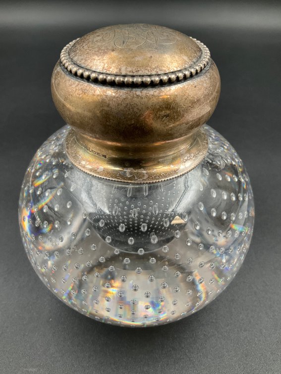 Antique Controlled Bubble Inkwell with Sterling Lid