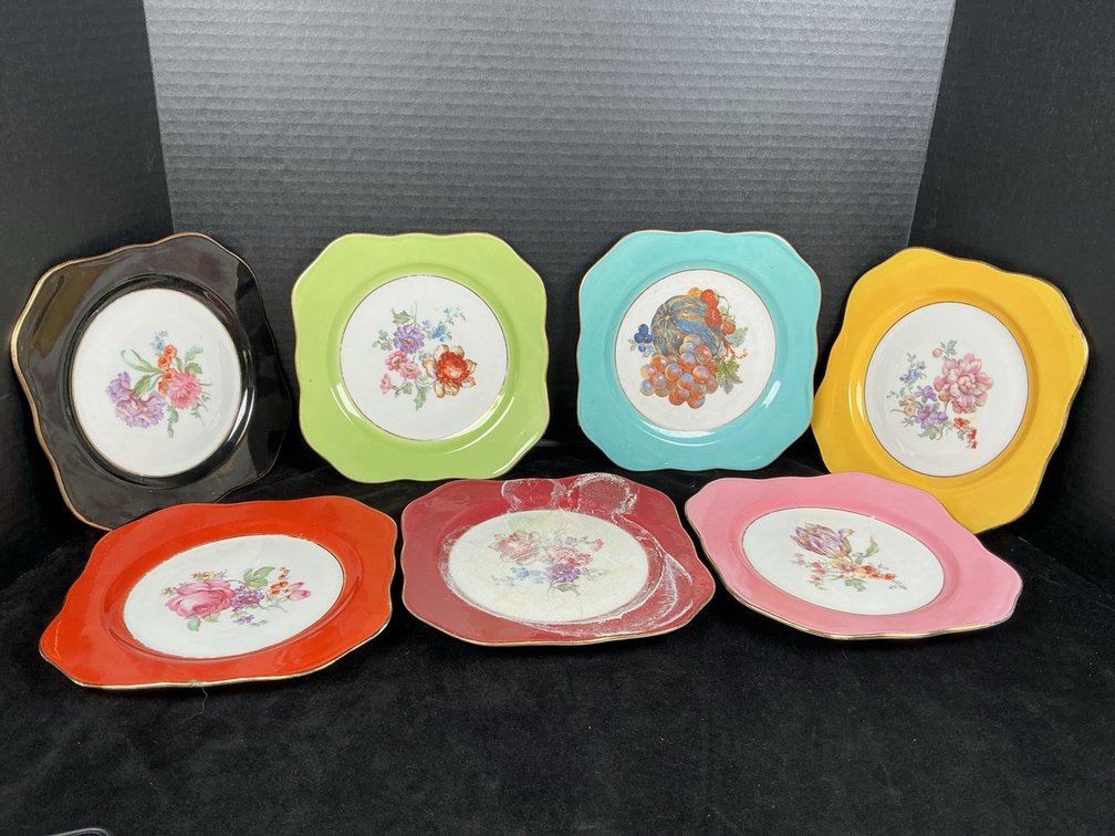 French Handpainted Floral & Fruit Plates