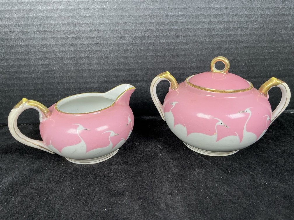 Nippon 1920s Seven Lucky Cranes Pattern Cream & Sugar