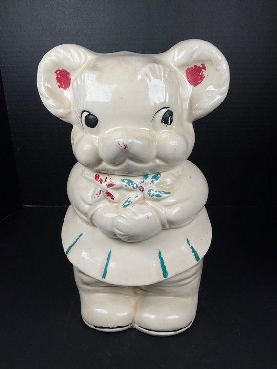 American Bisque "Turnabout" Bear Cookie Jar with Flowers