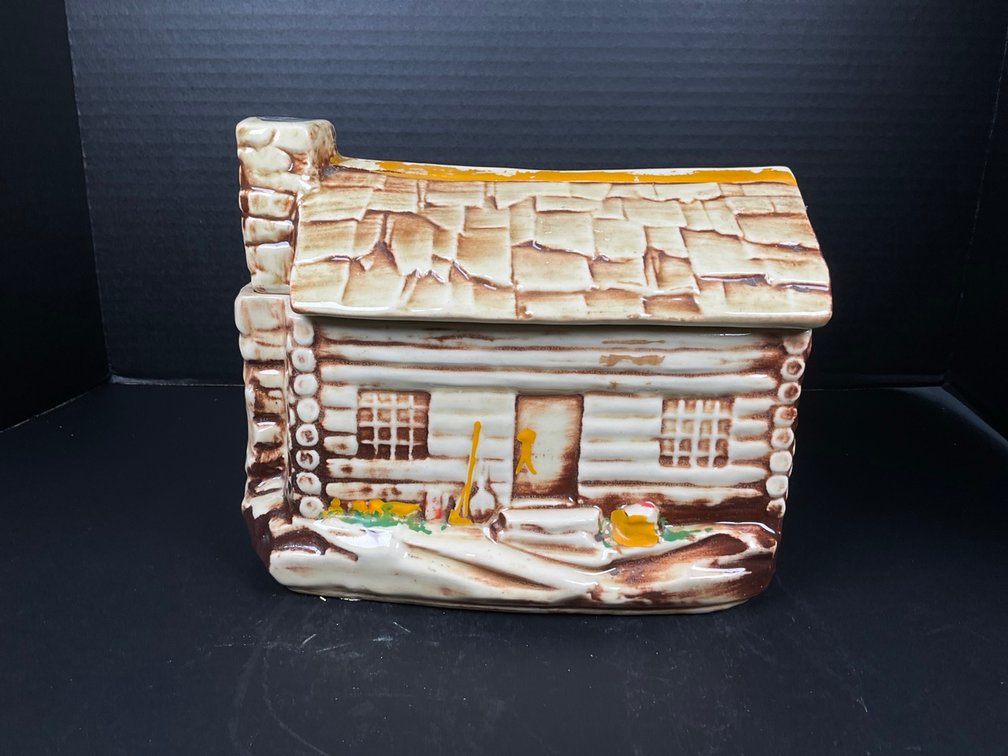 McCoy Pottery "Cookie Cabin" Log Cabin Cookie Jar (Model #136)