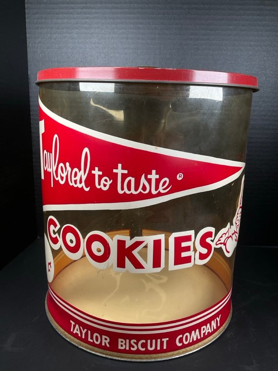1940's Taylor Biscuit Company "Tailored to Taste" Cookie Display Counter Jar