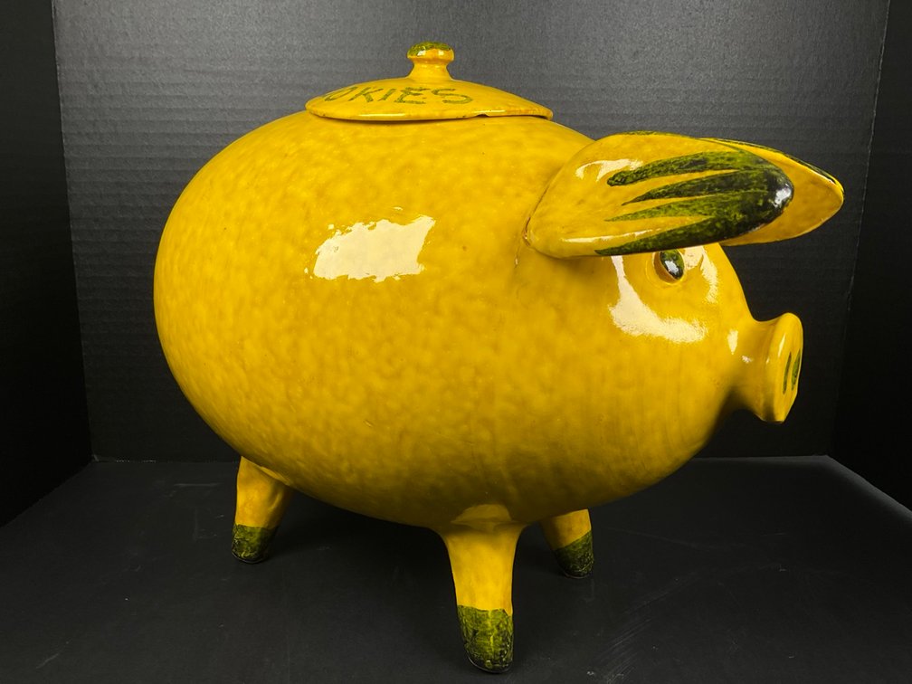 Mid-Century California Pottery Yellow Piggy Cookie Jar