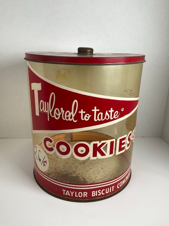 Classic Taylor Biscuit Company Counter Plastic Display Cookie Canister With Tin Lid