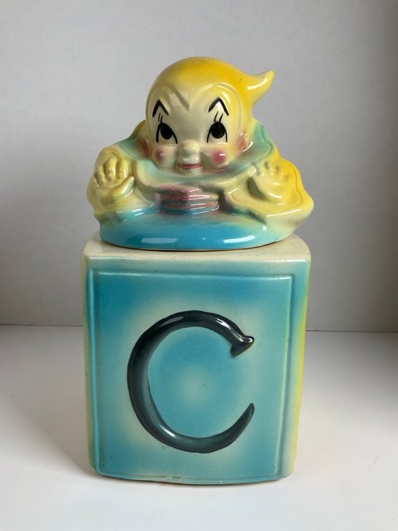 American Bisque 1950's Clown Jack In The Box Ceramic U.S.A. Cookie Jar