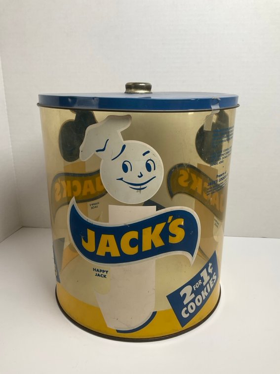 Mid-Century Jack's Cookie Company Store Plastic Display Container With Tin Lid
