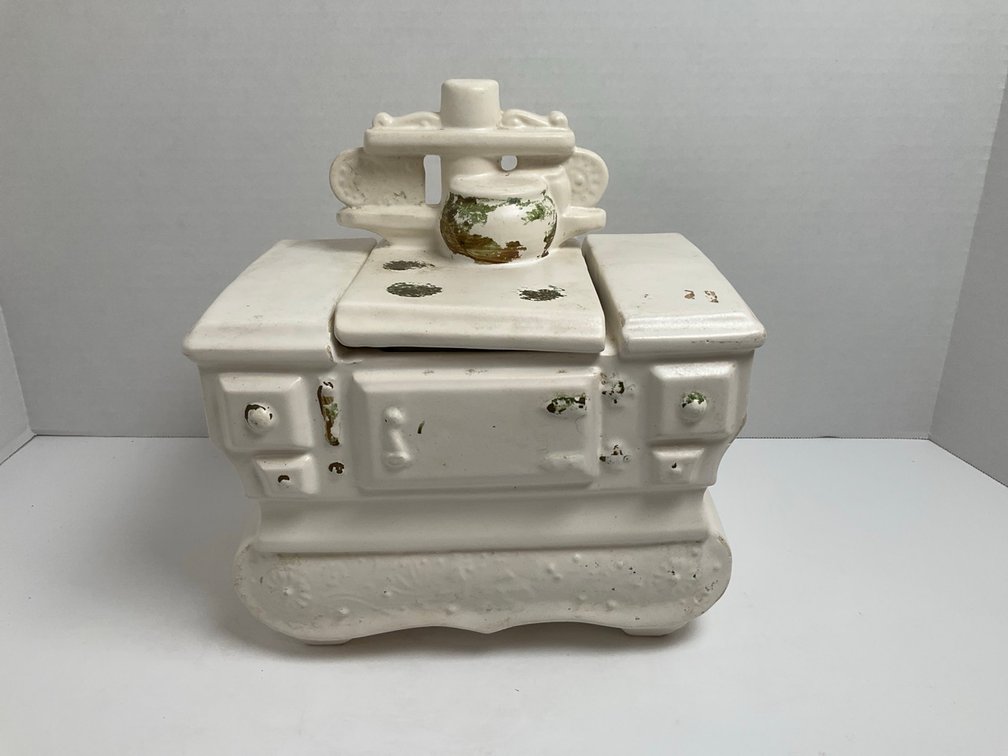 McCoy Pottery White Ceramic Cook Stove Cookie Jar