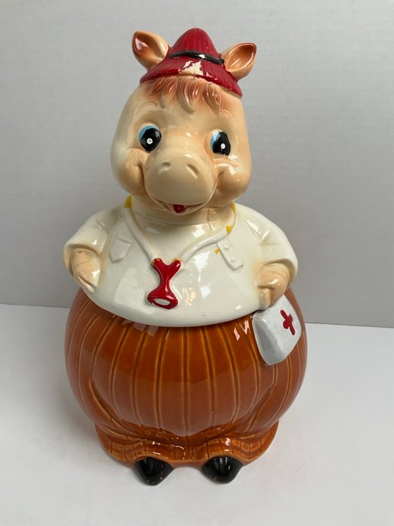 Retro Anthropomorphic Pig Doctor Ceramic Cookie Jar Made In Japan